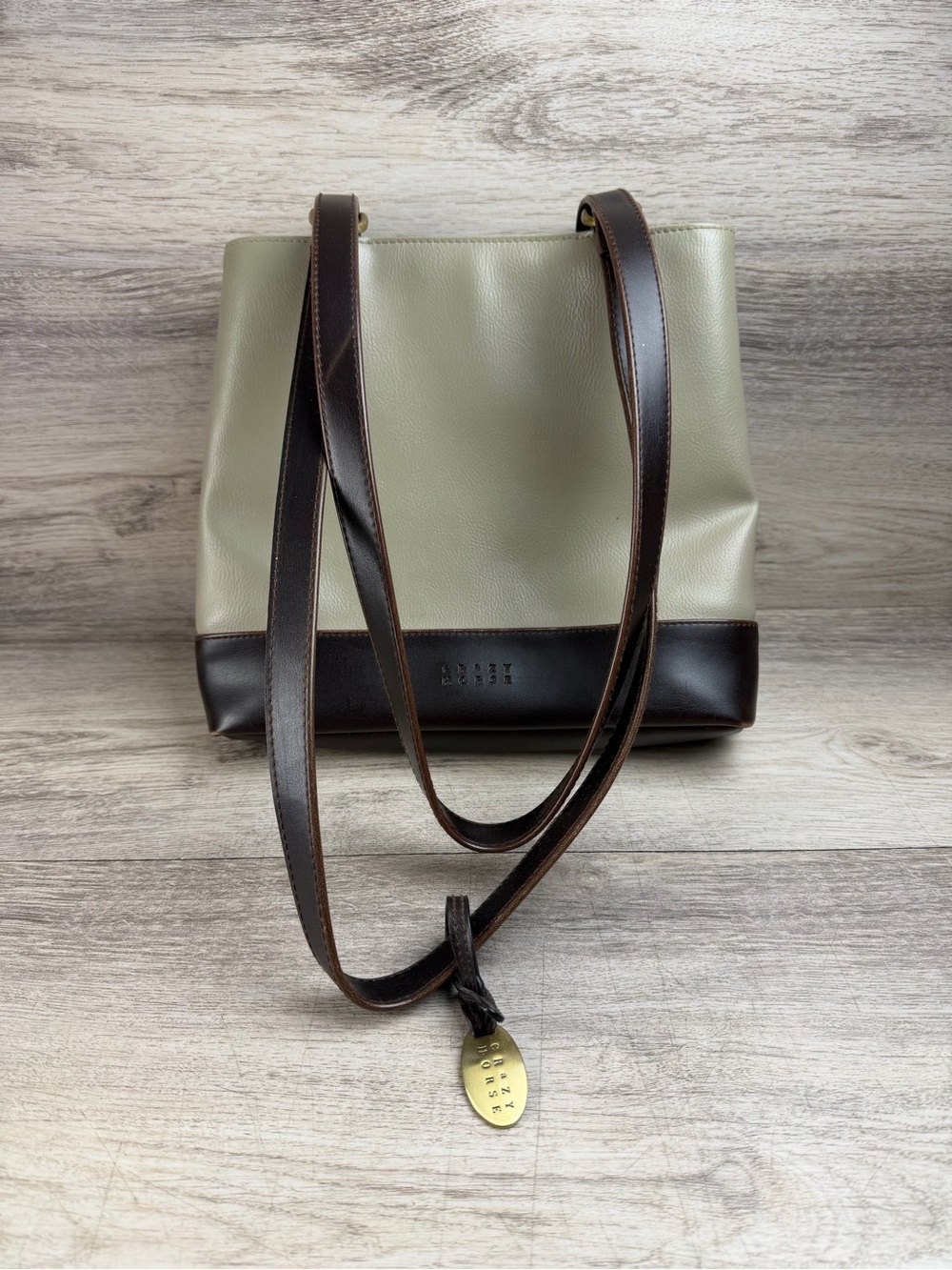 Crazy Horse Vintage White Brown Double Strap Vintage Purse by Liz Claiborne